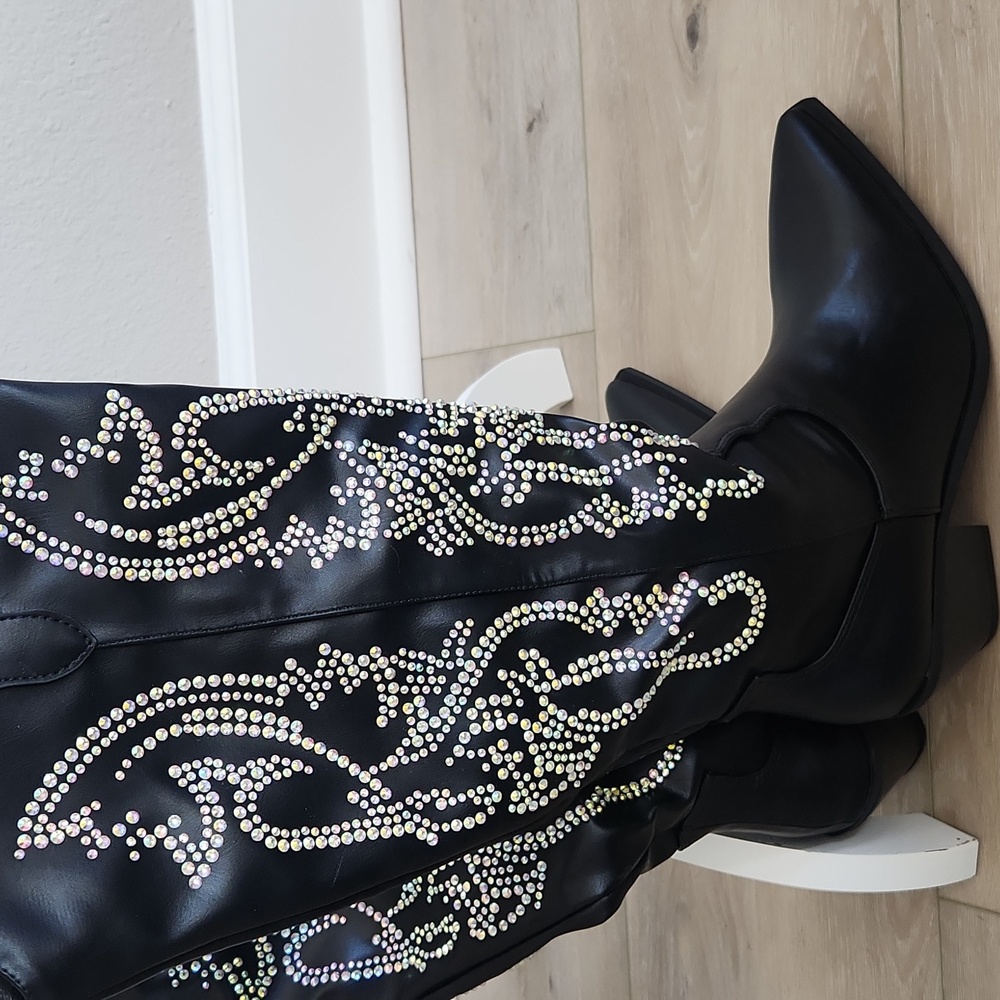 Elegant Black Embellished Heeled Boots for Women